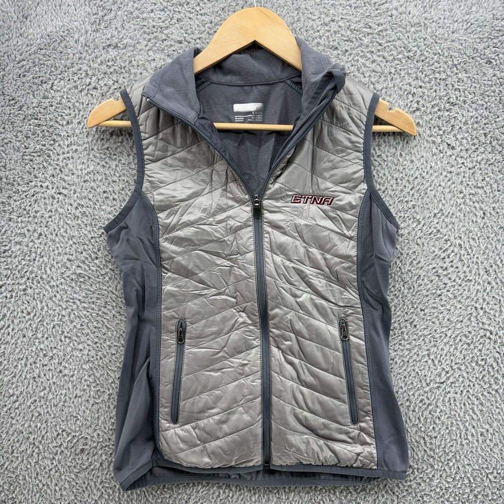 Marmot Quilted Vest Womens S Gray Full-Zip Stretch Insulated Embroidered Hiking